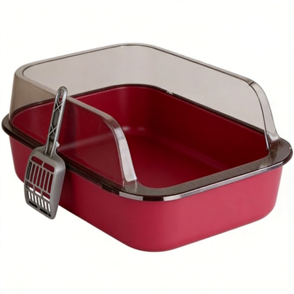 Semi-Enclosed Cat Litter Box with High Sides and Scoop