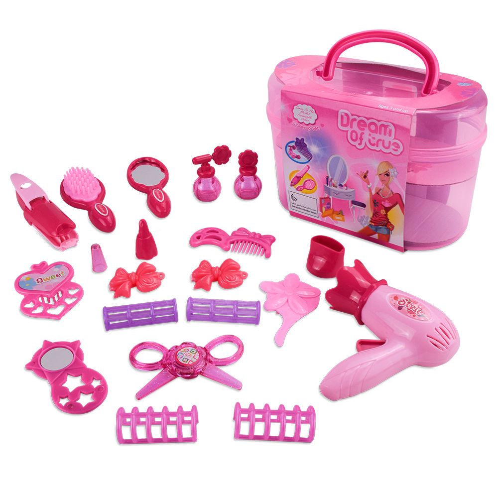 Girls Pretend Play Hairdressing Simulation Toy With Container Shop