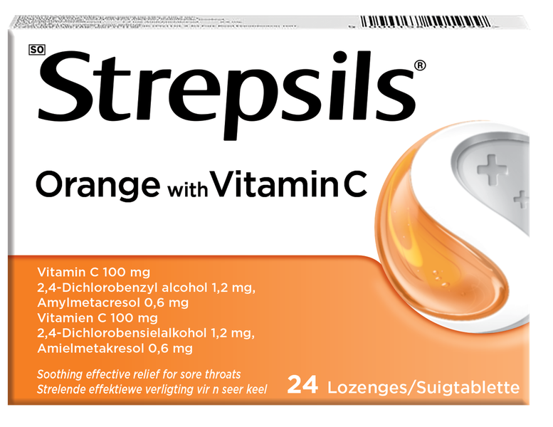 Strepsils 24s, Sore Throat Lozenges, Orange with Vitamin C