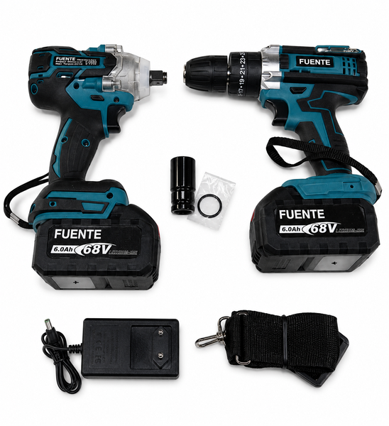 Cordless Drill &amp; Impact Wrench Combo Kit - 2 Battery Power Tool Set