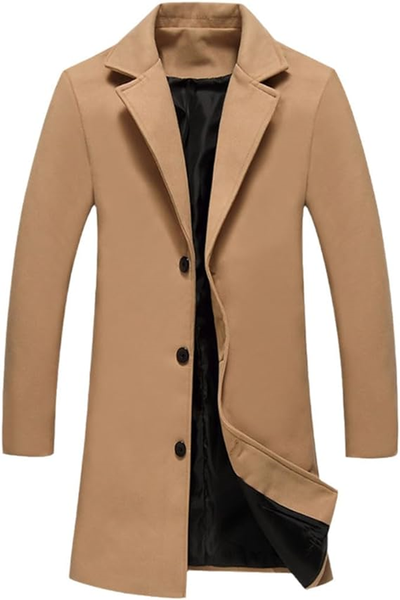 Single Breasted Solid Color Slim Trench Men's Winter Long Jacket