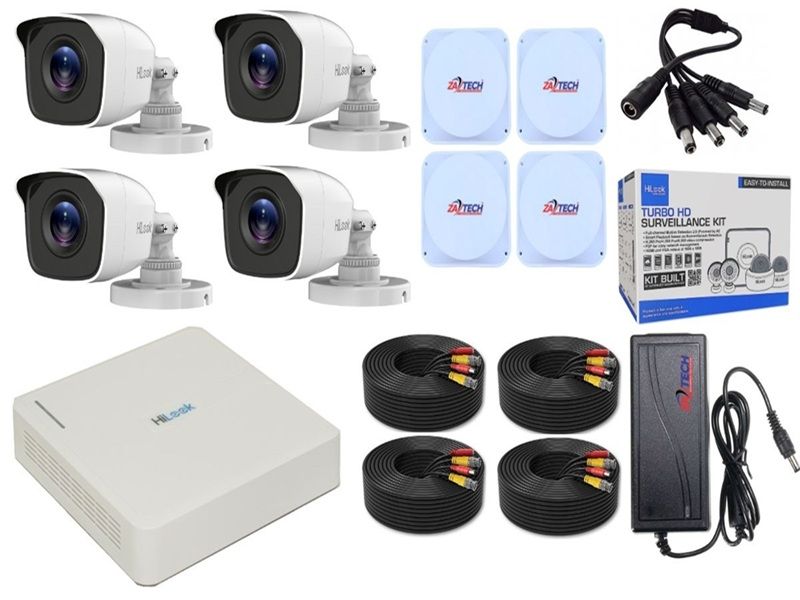 HiLook 4 Channel CCTV Kit 4 Cameras, DVR, ZATECH Cables &amp; Junction Boxes