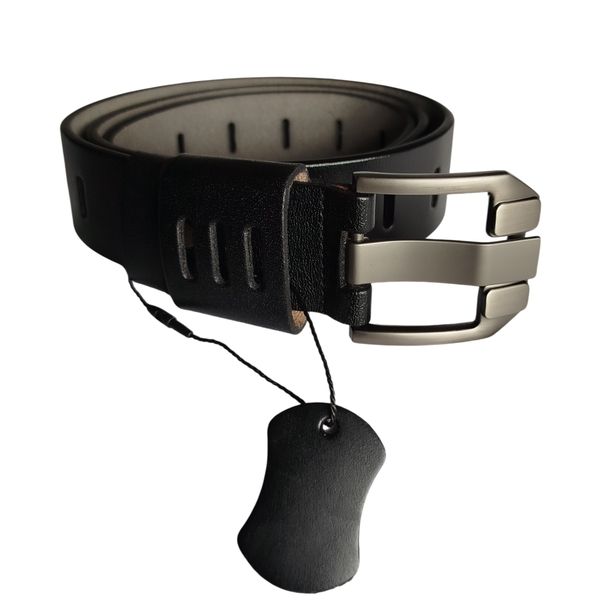 Men Black Leather Pin Buckle Casual Belt