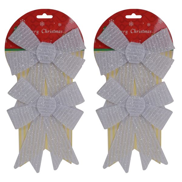 4-Piece Christmas Silver Glitter Bow Set