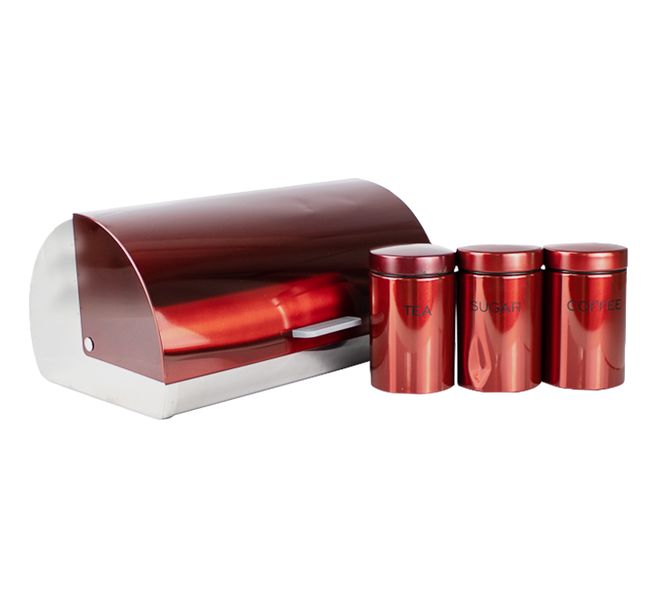 Royal Homeware Rolltop color Breadbin with 3 Piece Canisters-Tea, Coffee, Sugar