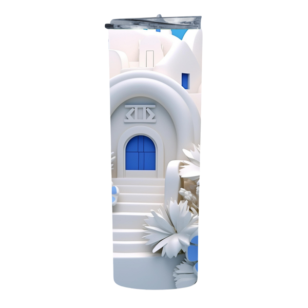 White Scene Greece Flower 2 20 Oz Straight Skinny Tumbler 034