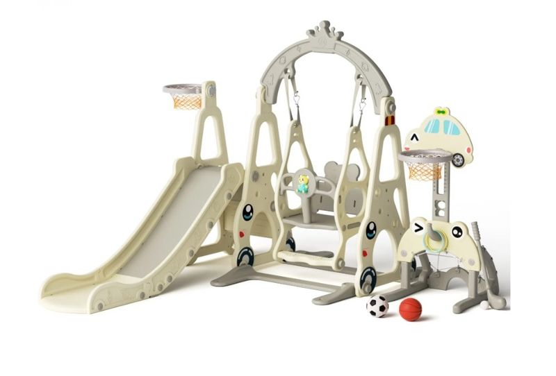 Kids Slide &amp; Swing Combo Set - Fun Playset for Ages 1-3-Grey