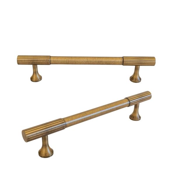 Ribbed Brass Door Handle Luxury Fitting - Set of Two