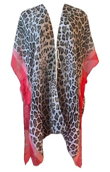 Ladies Satin Silk Floral Kaftan - Leopard Grey