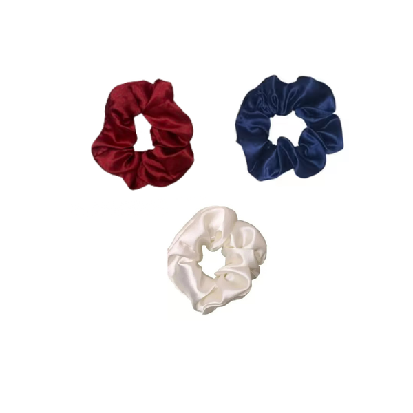 Satin Scrunchies - Pack Of 3 - Maroon -White - Navy Blue