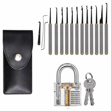 Lockpicking set with 30-piece lockpick bag & 4 practice locks