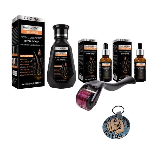 Biotin Hair Growth Shampoo, Biotin hair growth oil, derma roller, keyholder