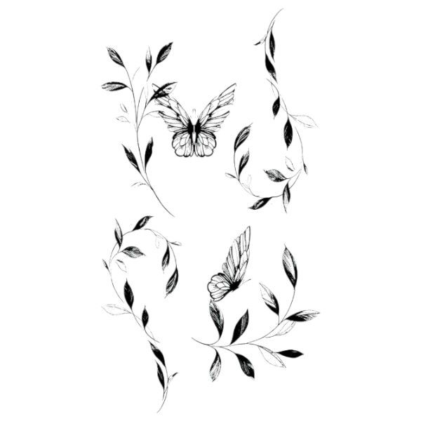 1 Piece - Delicate Butterflies And Branches Temporary Tattoo - Black