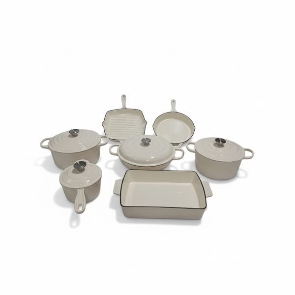 SMTE 11-Piece Enameled Cast Iron Cookware Set - Cream