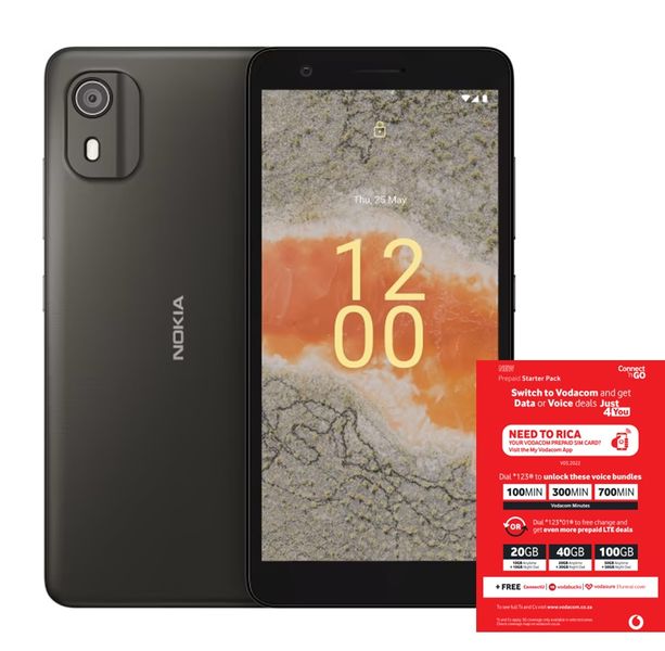 Nokia 02-4G 32GB Dual Sim - Charcoal(NL) + Vodacom Sim Card Pack