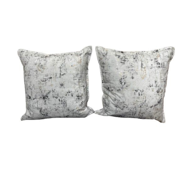 Velvet with Touch of Gold and Silver Modern Cushion Covers 50X50cm - White - Set of 2