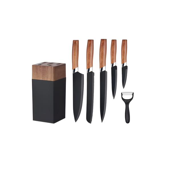 5Pieces Stainless Steel Blades Knives Set With Peeler And Wooden Holder