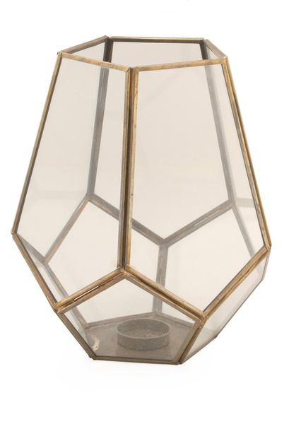 Glass Geometric Shape Votive Candle Holder - Old Gold Antique Finish