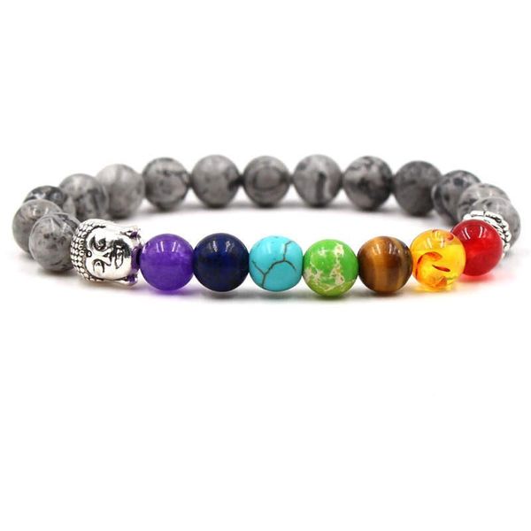 Argent Craft Natural 7 Chakra Healing Bracelet with Silver Buddha