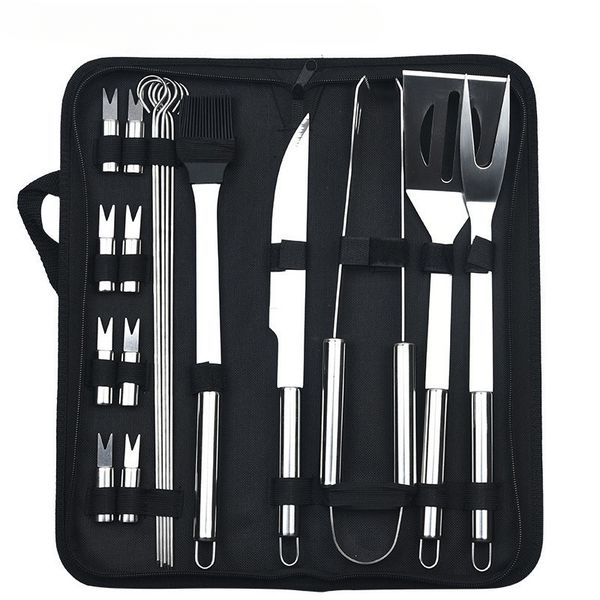18 Piece - Portable Stainless Steel Barbecue Accessory Set With Knife And Fork
