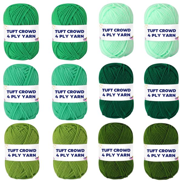 TUFT CROWD - Green Yarn, 4-ply Tufting Yarn ( 12 x 25g ) , Knitting Yarn
