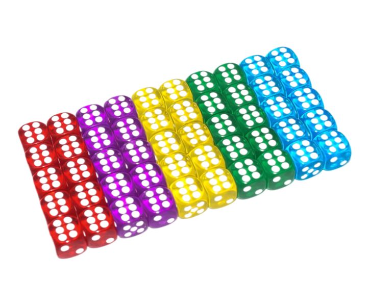 50 of Pack 14MM 6 Sided Dice Set Translucent Colors Dice