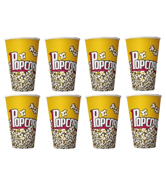 Yellow Retro Paper Party Popcorn Buckets - Set of 8 - 17cm