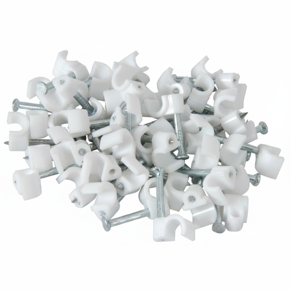 9mm Round Cable Clips with Steel Nail - 100 Pack