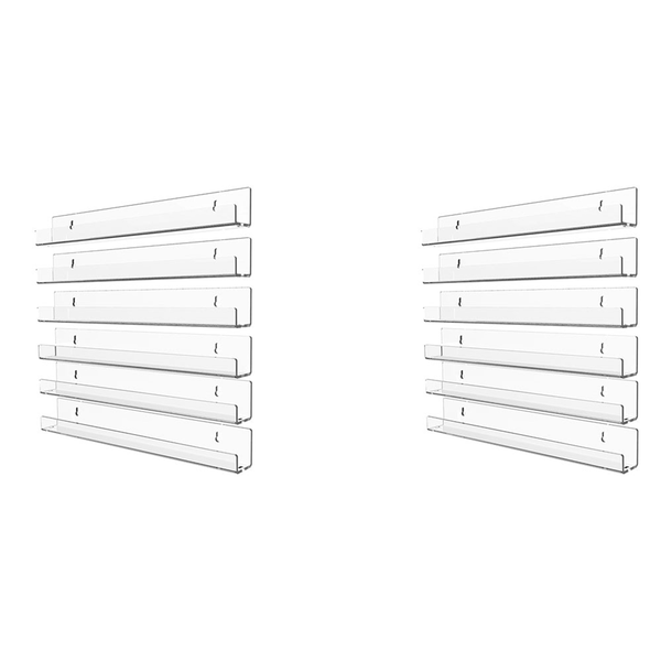 6Pcs Acrylic Clear Floating Bookshelf Invisible Organizer Record Rack