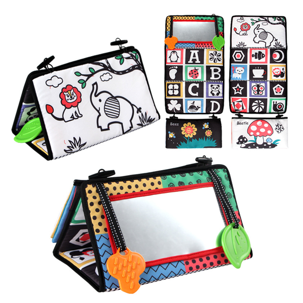 Baby Mirror Infant Toys with Crinkle Cloth Book and Teether 3 IN 1 Set