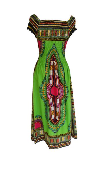 Dashiki African Printed Long Dress - Lime Green