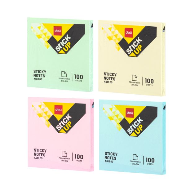 Deli Sticky Notes Pastel Colours 76×76mm 100 Sheets, 4 packs