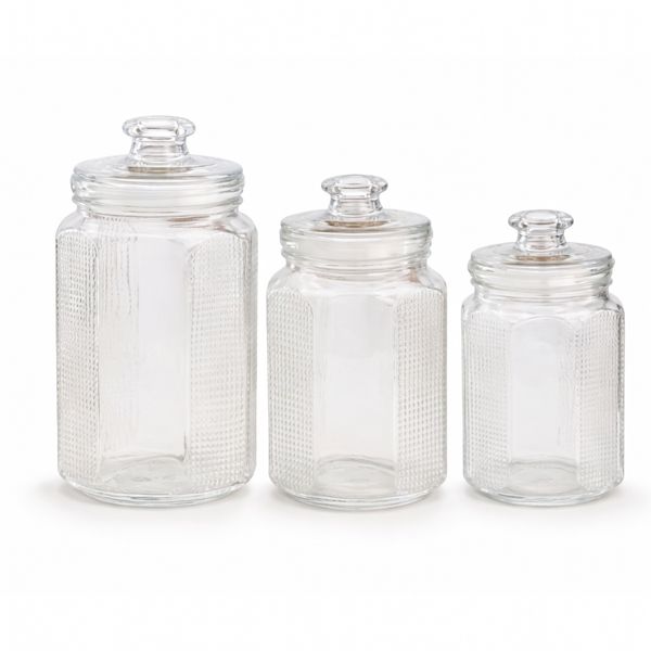 Glass Storage Jar Set with Lids - Airtight Kitchen Containers (3pc)