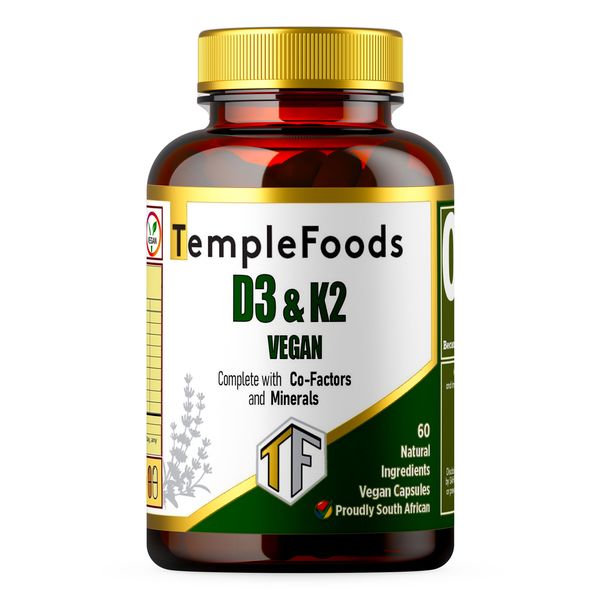 D3+ K2 Vegan Supplement. Complete with Co-Factors &amp; Minerals. Temple Foods