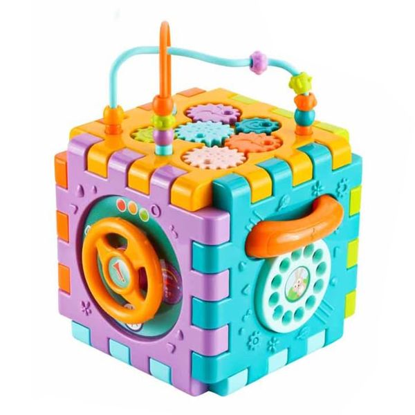 Montessori Shape Sorting Activity Cube 6 in 1 Music Motor Skills Toy
