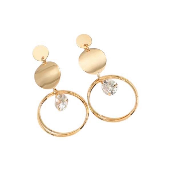 Women's Rhinestone Circle Design Drop And Dangle Earrings- Gold