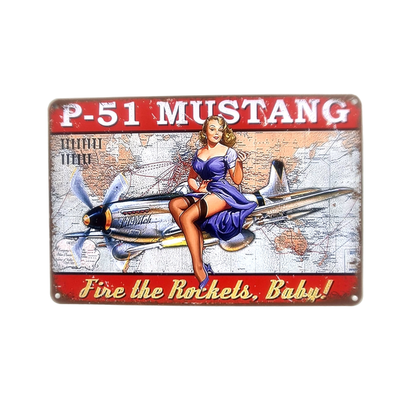Tin Sign - P-51 Mustang Pinup