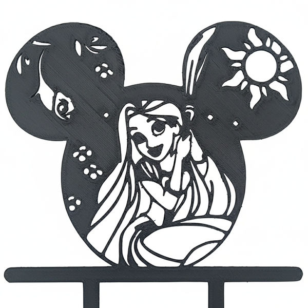 Tangled Princess Cake Topper - Black / Gold - Birthday Cake Decoration