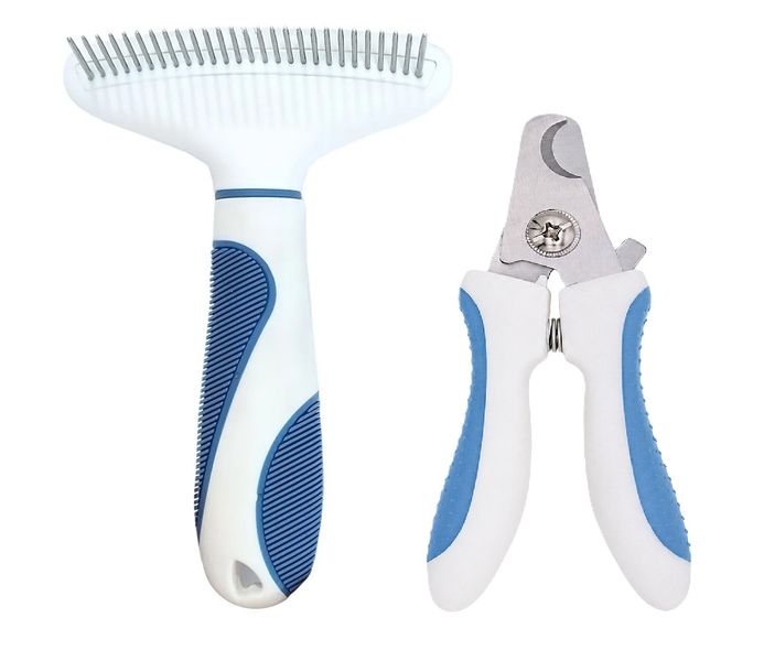 Pet Grooming Kit - 2 Piece Set (Rake Brush and Pet Nail Clipper)