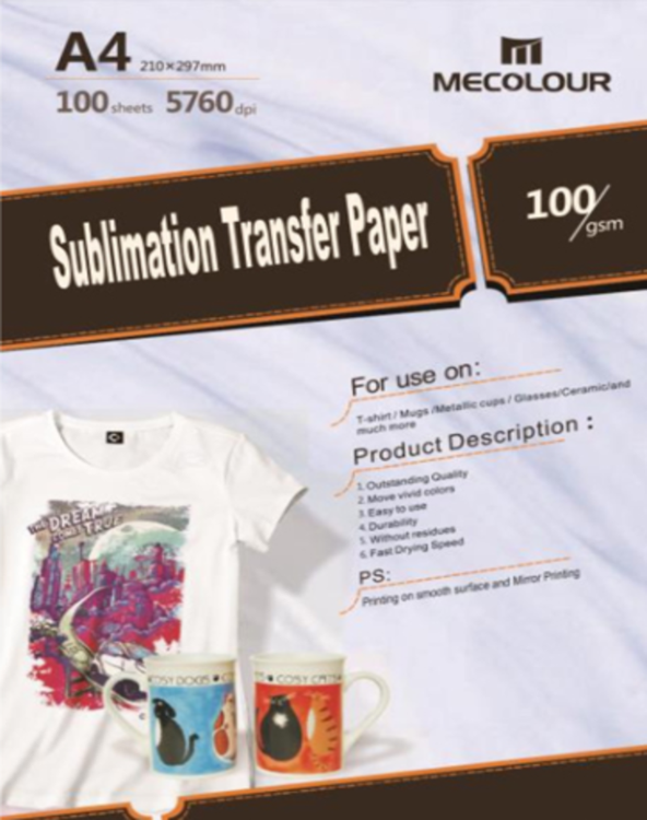 MECOLOUR TT-HTPA4 Sublimation Heat Transfer A4 Paper 100 Sheets, Shop  Today. Get it Tomorrow!