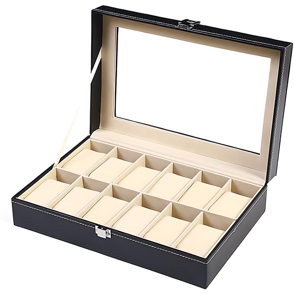 Ausma 12-Slot PU Leather Watch Display BoxWatch Organizer for Men and Women