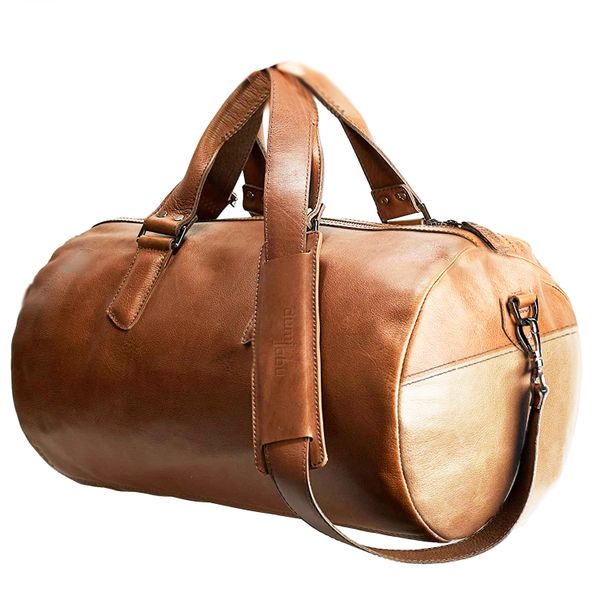 Genuine Leather Duffel Bag - Two Tone