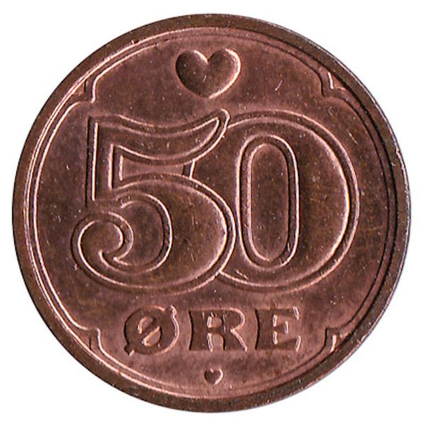 1990 Denmark 50 Ore Coin Queen Margrethe II