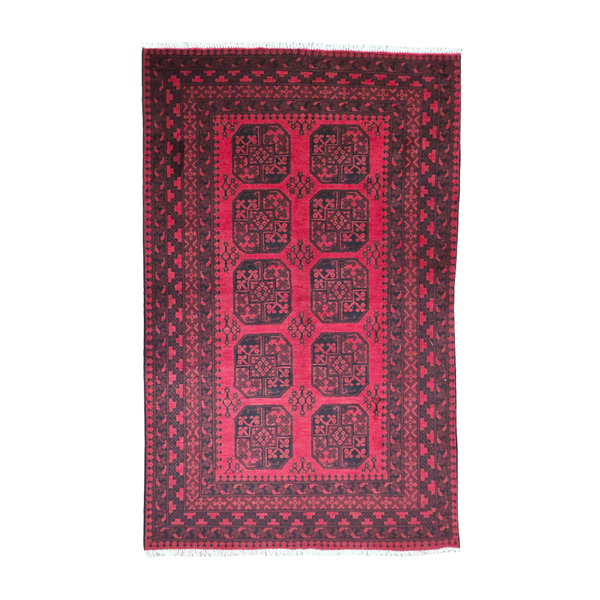 Rugs of Persia / 298 x 155cm Handmade Red Afghan Elephant Feet Area Rug