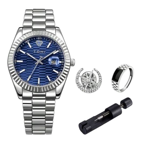 TOMI Battery Operated Men's Watch With Star &amp; Moon Brooch Ring Gift Set