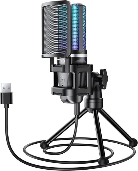 TONOR RGB Gaming USB Condenser Microphone Kit with Mute &amp; Gain Control