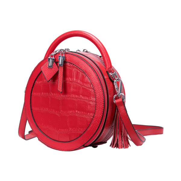 Women's Genuine Leather Circular Crossbody Round Hand Bag