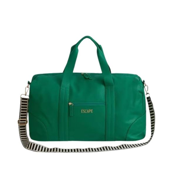 Travel Bag with Striped Strap - Apple Green