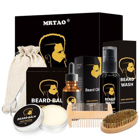 7pcs Beard Care Kit for Men Grooming Set Gift Box with Shampoo Oil Balm Image