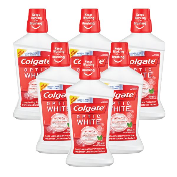 Colgate Optic White Mouthwash, Whitening, Bulk Offer - 6 x 500ml